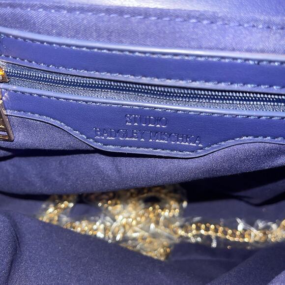 Badgley Mischka Quilted Crossbody Flap Bag Navy Blue New With Tags - Picture 10 of 12